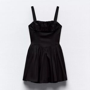 ZARA VOLUMINOUS SKIRT DRESS SMALL XS BLACK DROP WAIST MINI SUMMER 5107/311